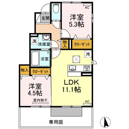 サンシャイン前田C棟 C棟(2LDK/1階)の間取り写真