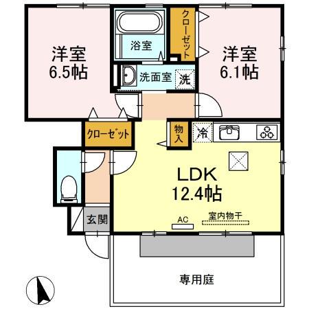 ルミエール太田 A棟(2LDK/1階)の間取り写真
