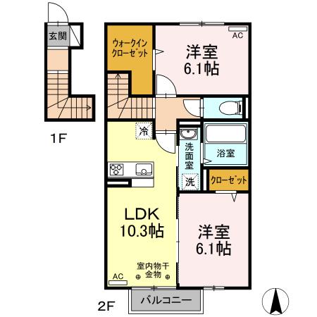 リーブルIA棟(2LDK/2階)の間取り写真