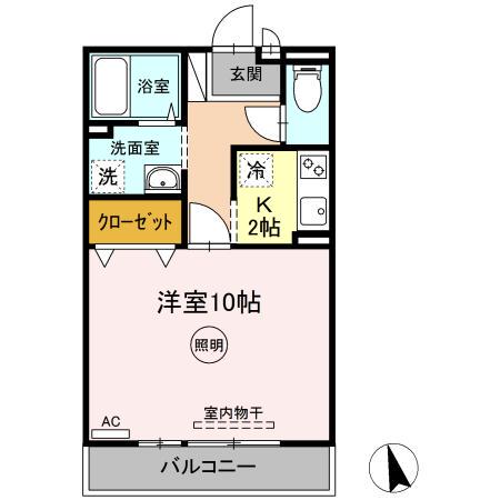 ヴィーア ジラソーレB棟(1K/2階)の間取り写真