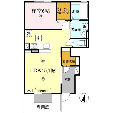 レグルスA棟(1LDK/1階)の間取り写真