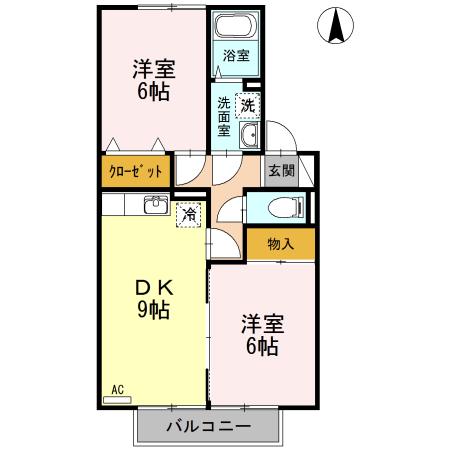 セジュール伏石A棟(2DK/2階)の間取り写真