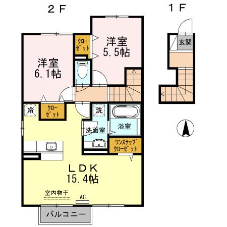 エスターテ柊II(2LDK/2階)の間取り写真