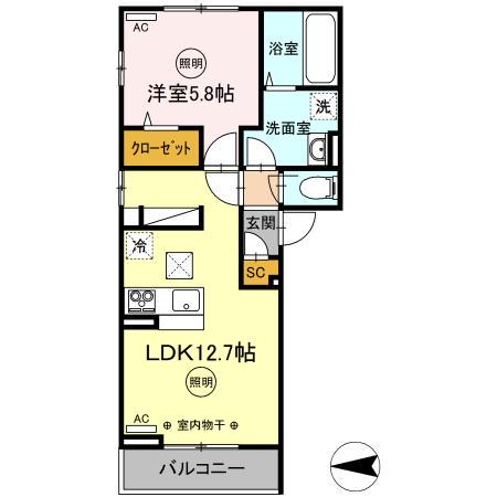 ロータスII A棟(1LDK/1階)の間取り写真