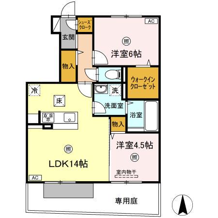 グランツ松島E(2LDK/1階)の間取り写真