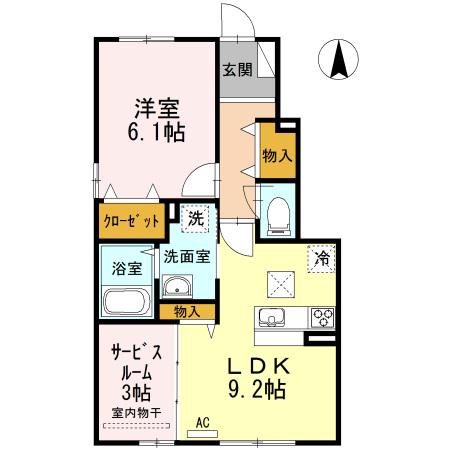 シャインポート屋島III(1LDK/1階)の間取り写真
