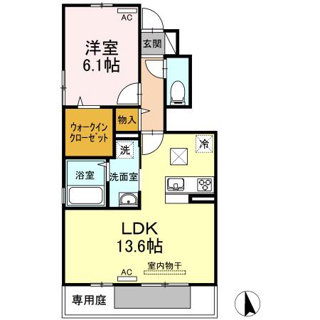 薬王寺 SAKURA(1LDK/1階)の間取り写真