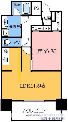 高松琴平電鉄長尾線 花園駅(高松) 徒歩4分 10階建 築21年(1LDK/6階)の間取り写真