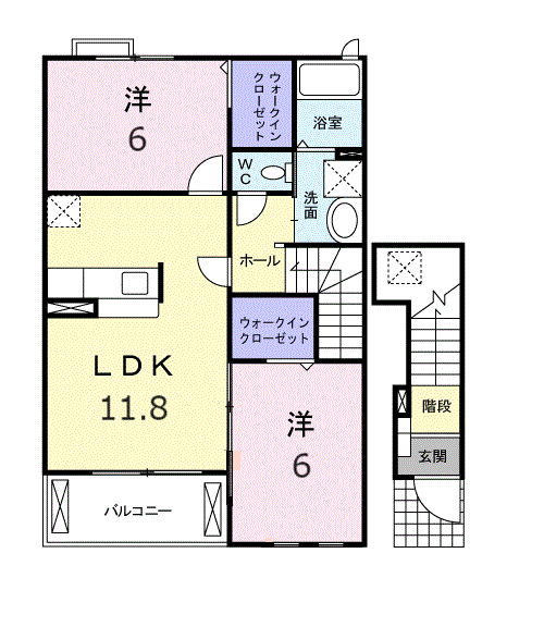 ロイヤルスクウェア一宮Ⅴ(2LDK/2階)の間取り写真
