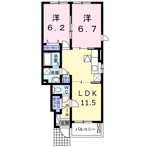 ヒーリングB(2LDK/1階)の間取り写真