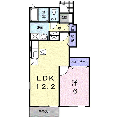 アースA(1LDK/1階)の間取り写真
