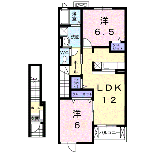 グランデカーサA(2LDK/2階)の間取り写真