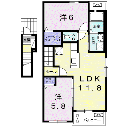 ティファニーⅠ(2LDK/2階)の間取り写真