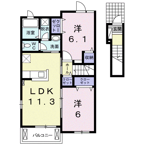 ワイズKⅡ(2LDK/2階)の間取り写真