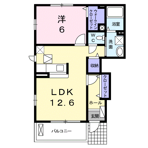 グラスランドレジデンスH(1LDK/1階)の間取り写真
