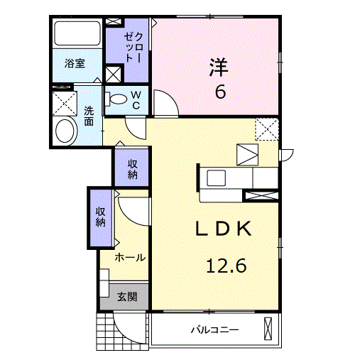 グラスランドレジデンスH(1LDK/1階)の間取り写真