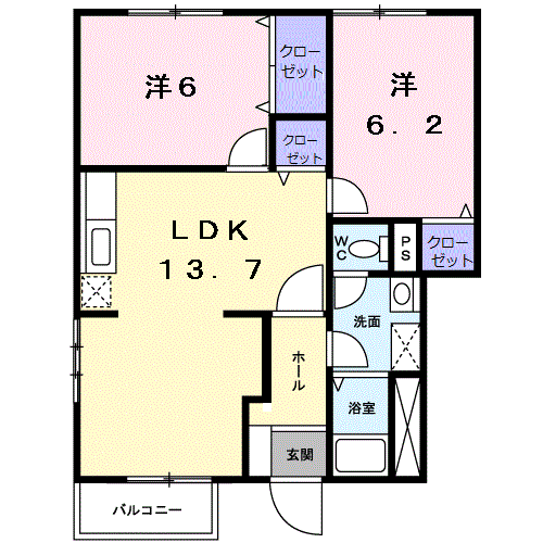 ORBLY Y Ⅰ(2LDK/1階)の間取り写真