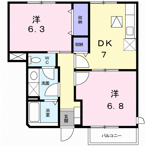 リヴァー・ウィルダーネスB(2DK/1階)の間取り写真