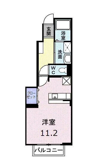 バレーフィールドⅡ(ワンルーム/1階)の間取り写真