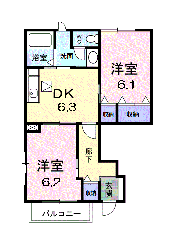ル・シエルE(2DK/1階)の間取り写真