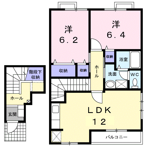 サニーキャッスルⅡ(2LDK/2階)の間取り写真
