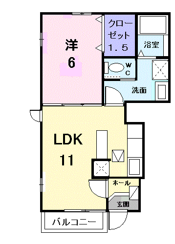 アメニティーハイツ川島Ⅱ(1LDK/1階)の間取り写真