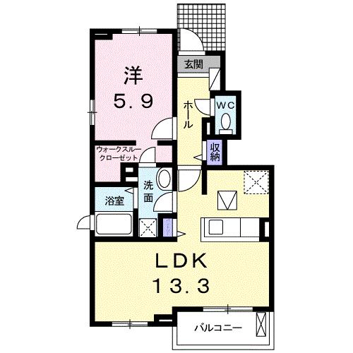 グランディール28 A(1LDK/1階)の間取り写真