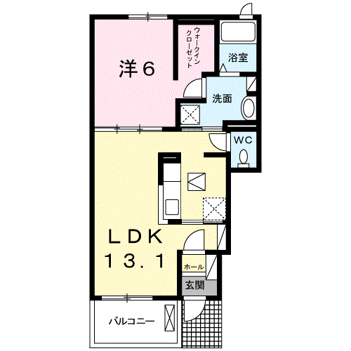 クラール鬼無 B(1LDK/1階)の間取り写真