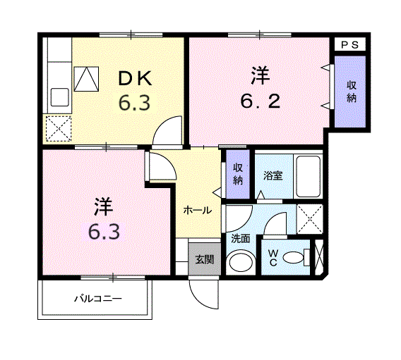 サニーフィールドからたちB(2DK/1階)の間取り写真