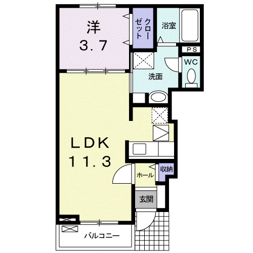 アミックスⅡC(1LDK/1階)の間取り写真