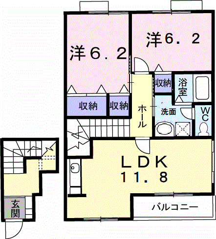 メゾニティ-B(2LDK/2階)の間取り写真