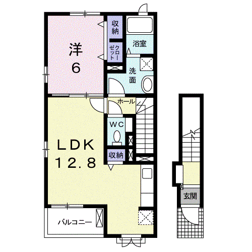 ワイズKM Ⅱ(1LDK/2階)の間取り写真