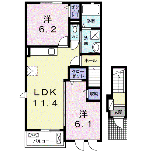 ウエストヴィレッジⅡ(2LDK/2階)の間取り写真