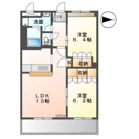 グレイスヴィラA棟(2LDK/3階)の間取り写真