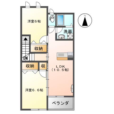 美和 Ⅱ(2LDK/2階)の間取り写真