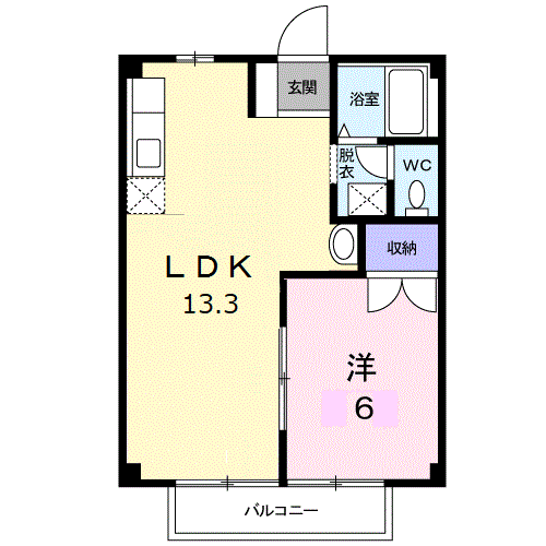 ニューシティー八栗口B(1LDK/2階)の間取り写真
