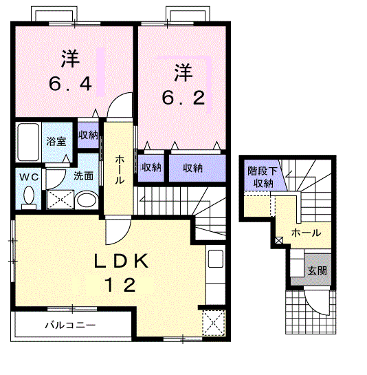 サンライズ・KA棟(2LDK/2階)の間取り写真