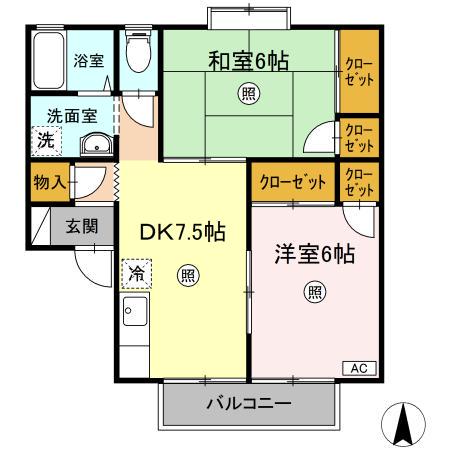 シーサイドハイツ松井B棟(2DK/1階)の間取り写真
