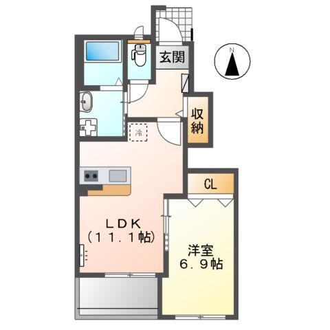 ソレイユ元山町Ⅱ(1LDK/1階)の間取り写真