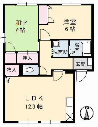 エクセル・メゾン D棟(2LDK/1階)の間取り写真
