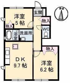 シャーメゾンONO B棟(2DK/1階)の間取り写真
