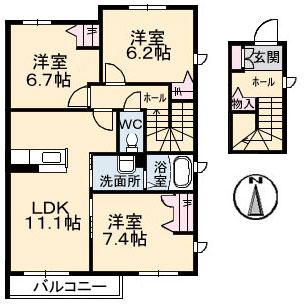 シャーメゾン上林C(3LDK/2階)の間取り写真