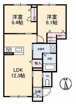 シャーメゾン円座 Ⅱ(2LDK/1階)の間取り写真