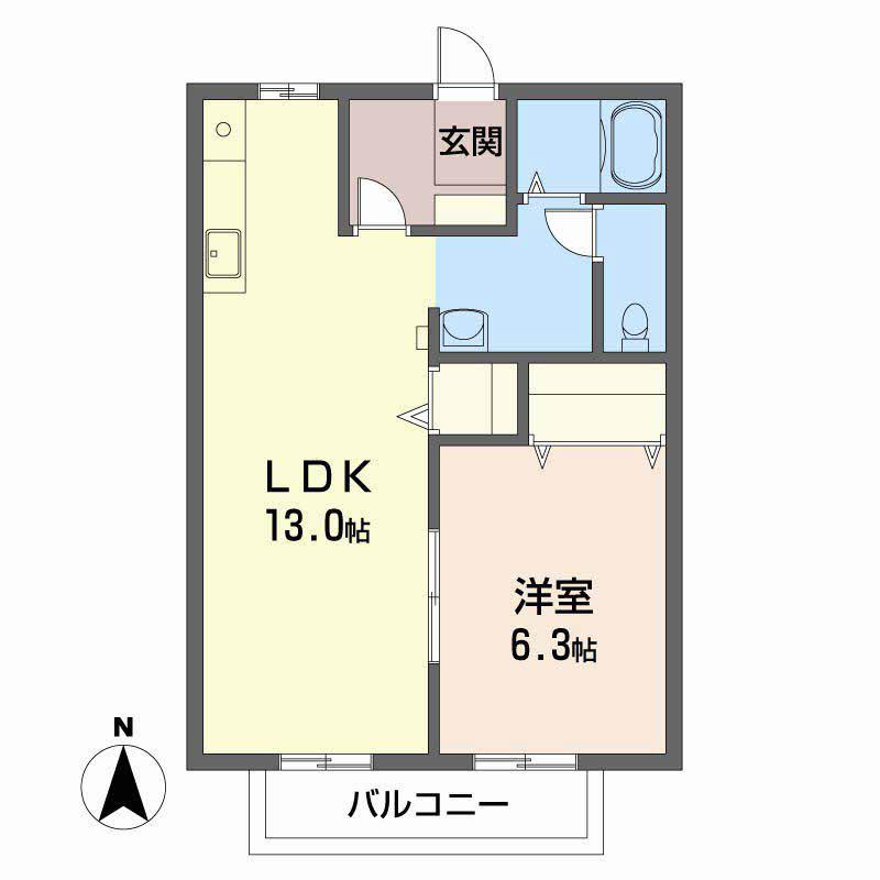サンライフ八坂 B棟(1LDK/1階)の間取り写真