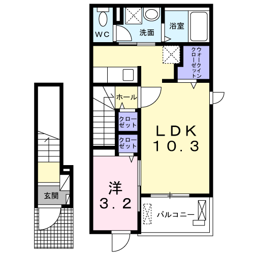 エスポワールC(1LDK/2階)の間取り写真