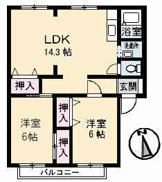 サンビレッジ高松B(2LDK/2階)の間取り写真