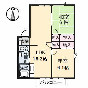 フレグランス中塚A棟(2LDK/2階)の間取り写真
