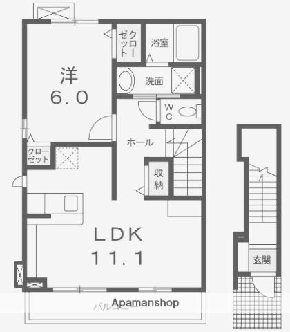ディスリベット(1LDK/2階)の間取り写真