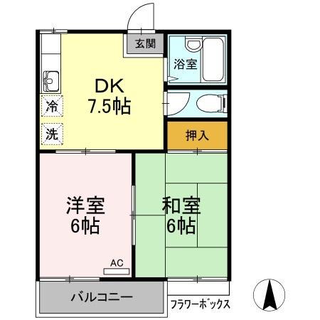 三宝ハイツ A棟(2DK/2階)の間取り写真