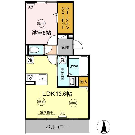 メゾン勝賀 A棟(1LDK/2階)の間取り写真